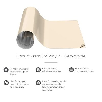 Cricut Removable Vinyl, Cream - 3-Pack of 4ft Rolls (12"x48") Premium No-Residue Vinyl for DIY Crafts, Wall Decals, Stickers, in-House Décor - Compatible with Cricut Maker + Explore Machines