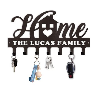 Dyoart Personalized Key Rack - Metal Wall Mount Custom Name Hooks, Sweet Home Coat Rack - Housewarming Gift