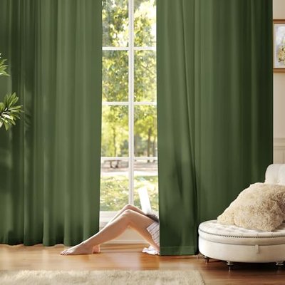 Anmao Non-See-Through Cream Privacy Semi Sheer Curtains for Living Room 84 Inch Length 2 Panels Set, Light Filtering That Let Light in Rod Pocket Window Drapes for Bedroom, 52W x 84L, Beige Yellow