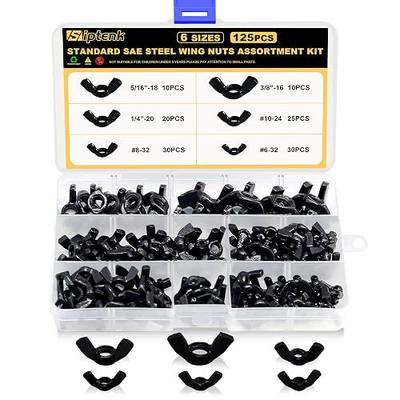 Siptenk 125PCS M3 M4 M5 M6 M8 M10 M12 Black Metric Wing Nuts Assortment Kit | 7 Assorted Sizes Carbon Steel Zinc Plated Butterfly Wingnuts| Inclding Mini Wing Nuts