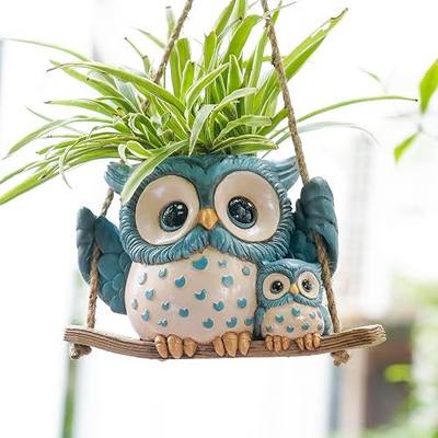 Swing Owl Hanging Planters for Indoor Plants, Cute Small Succulent Pots with Drainage Hole, Unique Resin Plant Hangers Outdoor, Hanging Plant Holder for String Of Pearls, Gift Ideas for Mother