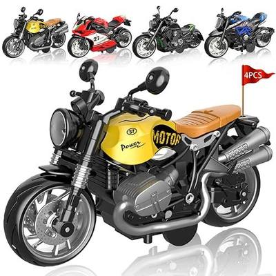 MQDMINI 4-Pack Pull-Back Motorcycle Toys - Friction Powered Kids Toy Cars, Gifts for Boys & Girls Aged 3-12