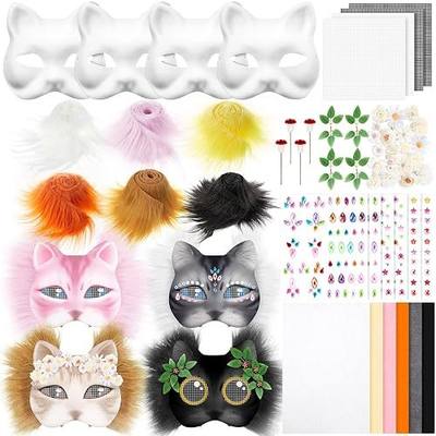 Seenelling 31 Pcs DIY Therian Mask Kit Blank Cat Mask Material Kit Accessories Set for Therian Gear Stuff