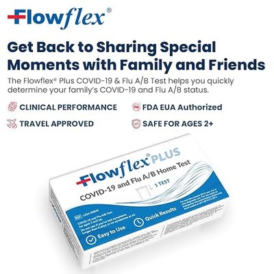 COVID & Flu Home Test by Flowflex Plus, Rapid Results in 15 Minutes, Trusted OTC COVID-19 & Flu A/B Testing Kit, FSA and HSA Eligible, Easy to Use & No Discomfort, 1 Pack 1 Test