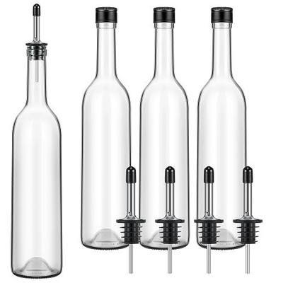 Maxdot 4 Pcs Long Neck Bottle with Pourer 750ml Glass Liquor Bottle juice Pour Bottles Syrup Bottles Glass for Home Wine Liquor Juice Making Wedding Anniversary Party (Stainless)