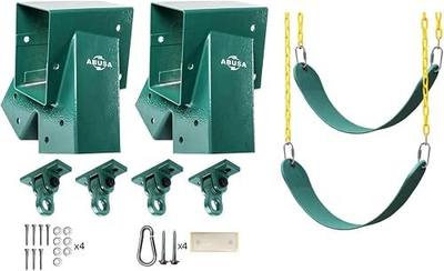 ABUSA Heavy Duty Swing Sets Brackets Including 2 Green A-Frame Swing Set Brackets 2 Green Swing Seats and 4 Greenn Swing Hangers for Playground Equipment Mounting Parts Hardware Included (G007)