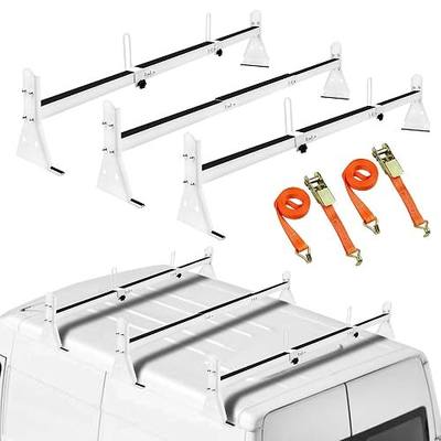 Ladder Rack for Van, Van Roof Rack 3 Bars, 800 lbs, Adjustable 57"-65" | Compatible with Chevy Express 1500 2500 3500 Ford Econoline GMC Savana Fullsize with Rain Gutter, White
