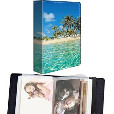 DEGDFSGR Small Photo Album 4x6 60 Pockets 120 Photos - Adventure Book Baby Photo Albums Photo Books for 4X6 Pictures Memory Book with Black Elastic Band for Photo Storage, Palm Tree Beach