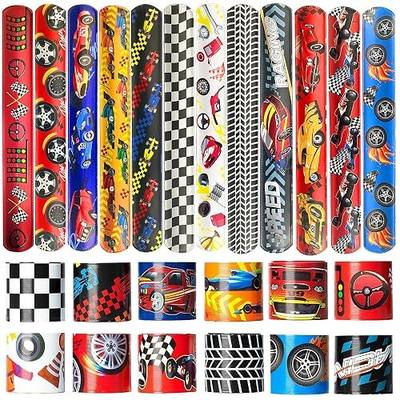 CZWXOXO 24 Pcs Race Car Party Decorations Favors Racing Bracelet Racing Wristbands Bracelet Checkered Slap Bracelets Dirt Bike Task Game Decorations Car Birthday Party Supplies | 24PCS race car slap bracelets in 12 racing styles for birthday favors, party bags, celebrations, prizes, and rewards.