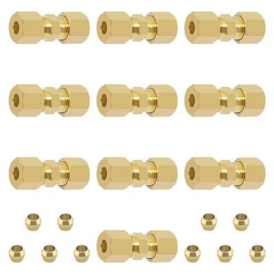 Brass Compression Tube Fitting, 10 PCS 3/16" OD x 3/16" OD Compression Union Connectors & 10 PCS Compression Sleeves Ferrules