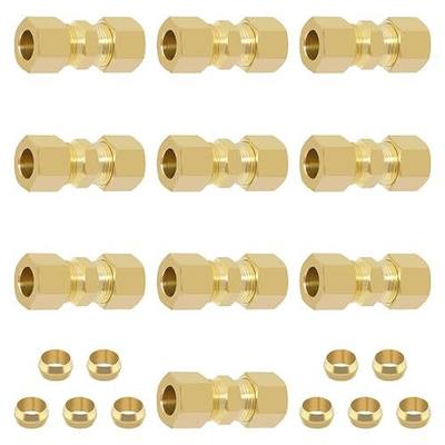 Brass Compression Tube Fitting, 10 PCS 3/8" OD Compression Union Connectors & 10 PCS Compression Sleeves Ferrules
