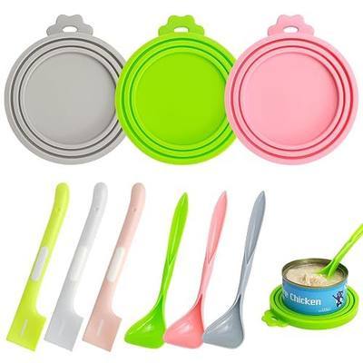 3 Sets 9 Pcs Silicone Pet Food Can Covers Lids and Pet Food Scoop | Food Pet Spoons for Wet Food Can Lids for Dog Cat Pet Suitable for Cans Of 2.5/2.9/3.3 Inches