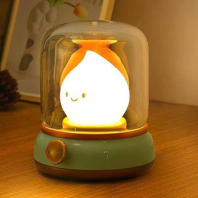 Ghost Campfire Night Light, Small Cute Desk Lamp, Dimmable Cordless Bedside Table Lamp, 2 Modes Rechargebale Battery Oprated Warm Night Light for Bedroom/Kids/Baby Nursery, Vintage Ambient Lighting