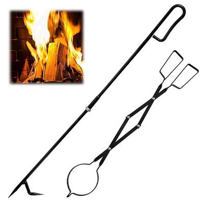 36inch Long Fireplace Fire Pit Campfire Stick and 25inch Fireplace Tongs Sets,Heavy Duty Fireplace Tool Sets,Log Grabber for Wood Stove,Camping,Indoor and Outdoor