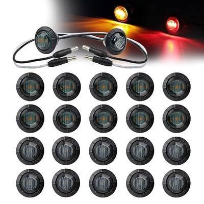 3/4 Inch Round Side Marker of Smoked Lens 10 Red + 10 Amber Lights Button 3 LED with Connector Plugs for Trailer Truck Lorry SUV ATV RV Bus Clearance Signal Lamps 12V DC (Pack of 20)
