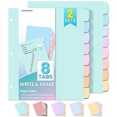 Forvencer 8-Tab Binder Dividers with Tabs, 2 Sets Write&Erase Plastic Dividers for 3 Ring Binder, Durable Binder Tabs for Organizers, 3 Ring Binder Dividers with Tabs for School Office, Pastels