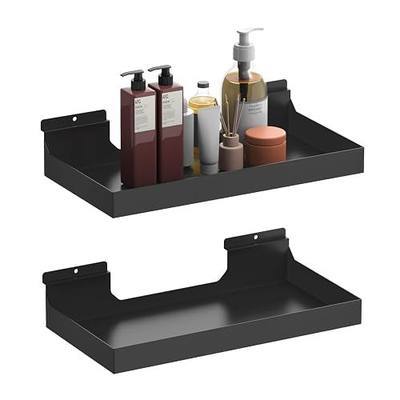 2 Pcs 16X8 Inch Slatwall Shelves, Heavy Duty Slatwall Baskets, Metal Slat Wall Shelves Accessories, Metal Retail Display for Storage and Organization, Black