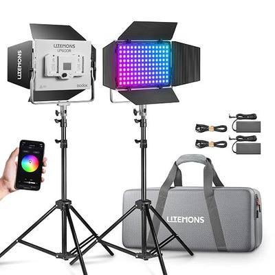 Godox LP600R RGB LED Video Light with Barndoor, 2-Pack 60W 1800K-10000K 9270Lux LED Panel Light with Light Stand, APP Control CRI96+ Studio Soft Light