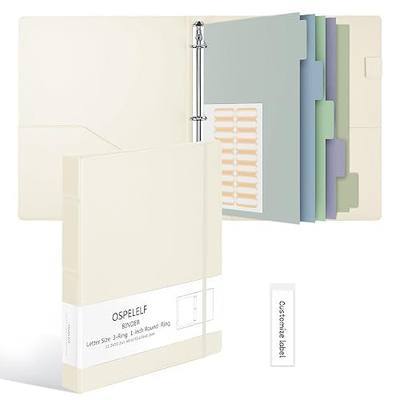 Ospelelf Vintage Hardcover 3 Ring 1 inch Leather Binder, Professional Binders Organizer Suitable for Letter Size Documents, Binder Dividers with Tabs, Beige