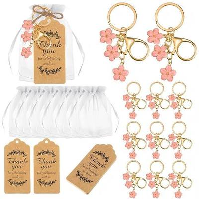 Ecation 20 Set Flower Keychain Party Favor Wedding Gift Bulk Keyring Charm for Guest Baptism Bridal Shower(Pink,Flower)