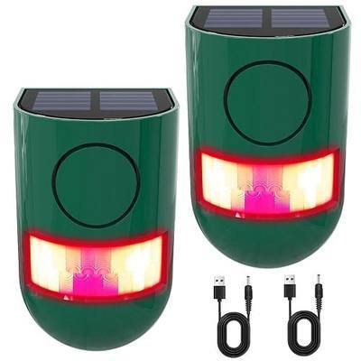 Solar Outdoor Motion Sensor Alarm, 130 dB Siren Sound Alert & 6 LEDs Flash Warning Strobe Motion Activated Alarm for Farm Yard, 2 Pack