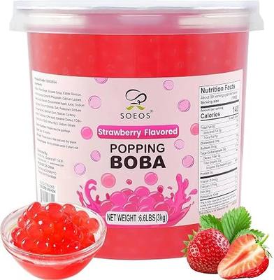 Soeos Strawberry Popping Boba Pearls 6.6 Pounds, Bursting Boba Pearls for Bubble Tea, Beverages, Shakes, Desserts, Smoothie and Ice Cream Topping