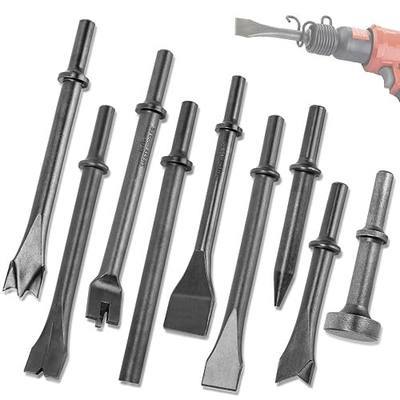 Air Hammer Bits Set - 9pcs Pneumatic Air Hammer Chisel Bits | Air Hammer Attachments, Air Hammer Punch Chipping Bits Set for Tile Masonry Concrete Stone Demolition, Rust Removal, Drilling