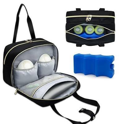 LIVEAGAIN Wearable Breastmilk Bag with Ice Pack Fits for Elvie Hands-Free Pumps and Medela Pump in Style, Portable Pump Carrying Case for for Daycare, Work, and Travel (Bag Only) (Black)