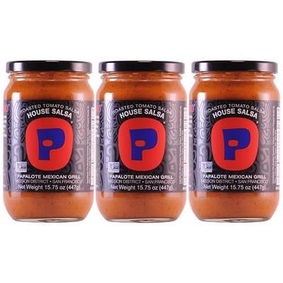 Roasted Tomato Salsa, Award-Winning HOUSE SALSA, Authentic Mexican Recipe, Mild Flavor, Locally Sourced Ingredients, Non GMO, Gluten Free, Vegan, From Papalote Mexican Grill, Mission District, San Francisco 15.75 oz Jar, 3 Pack