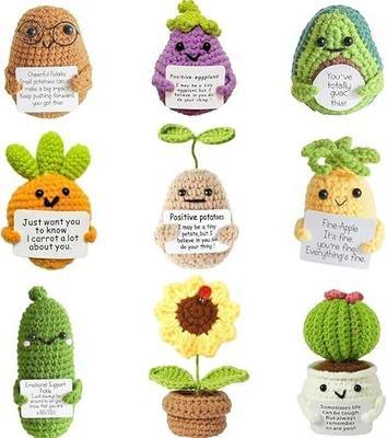 Positive Crochet Animals with Messages Emotional Support Plush 9C | Appreciation Gifts Bulk for Friends Cemployee Teacher Advent Thanksgiving Christmas Party Favors Desk Pets