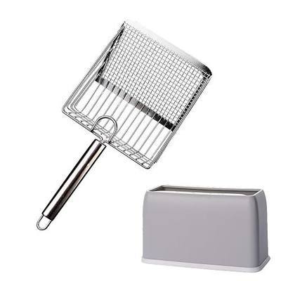 Cat Litter Scoop, Metal Scooper, Deep Shovel, Ergonomic Handle, Kitten Poop Sifting, Durable, Heavy Duty Speed Sifter, for Litter Box (Silvery-Gray)