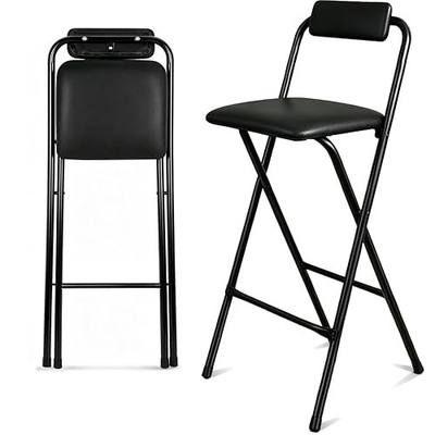Folding Stool with Back,1Pcs Tall Foldable Stool 29.5 Inch | Portable High Chairs Bar Stools Adult Leather Padded Comfortable and Sturdy for Kitchen Counter Bar Table Island Shop