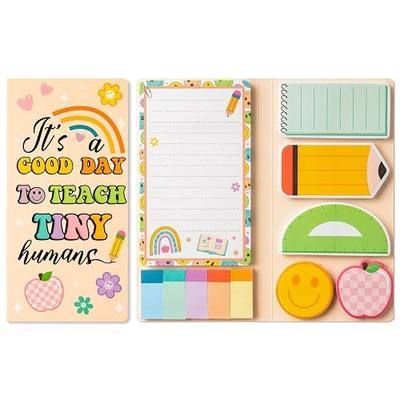 B1ykin Sticky Notes Set - 550 Sheets Memo Writing Pad, Retro Teacher Design | Self-Stick Notes Pages, Teacher Appreciation Gift, School Office Supplies, A Good Day to Teach Tiny Humans Design