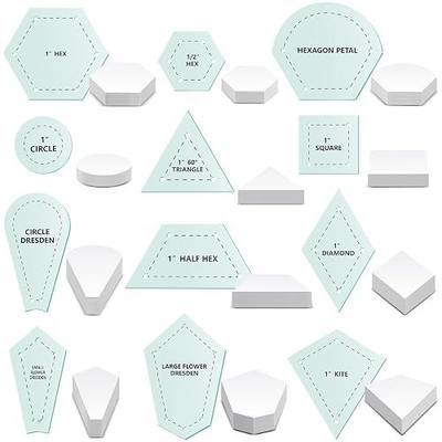 Cinnvoice 612 Pcs Patchwork Paper EPP English Piecing Supplies 12 Shapes Acrylic Templates with 600 Paper Piecing for Sewing Dresden Plate Triangle Hexagon Quilting Template(Classic 1,Light Green)