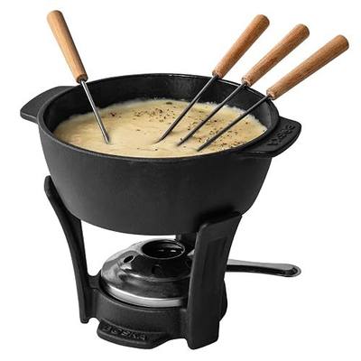 BOSKA Round Cast Iron Fondue Pot Party Pro - Durable inc. Burner and 4 Forks - for All Types of Stoves - Cheese Melts Smoothly Every Time