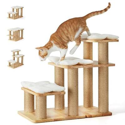 FUKUMARU Dog Stairs, Solid Wood Pet Stairs with Cat Scratching Post | Transformable Cat Step Hold Up to 200 lbs, 20" Pet Ramp for Dogs and Cats to Climb High Bed and Couch, Over 6 Combinations
