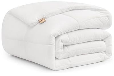 UGG Devon Queen Comforter, Quilted Duvet Insert Alternative, White | Fits Full and Queen Beds, Hypoallergenic Fill, Soft, Box Stitch Construction, Machine Washable, Guest Room Bedding, Easy Care
