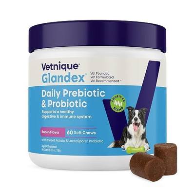 Vetnique Glandex Probiotics for Dogs 60ct Soft Chews, Prebiotics & Enzymes | Dog Probiotics for Digestive Health, Bacon Flavor Gut Support, Vet Formulates for Occasional Diarrhea Digestive Enzymes