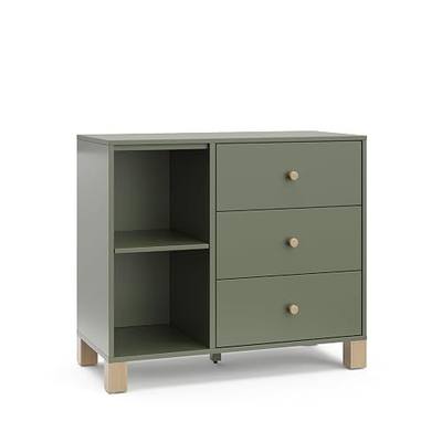 Storkcraft California 3 Drawer Combo Dresser, Olive with Driftwood | GREENGUARD Gold Certified, Interlocking Drawer System, Pre-Installed Drawer Tracks for Easier Assembly, Spacious Cabinet