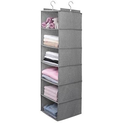 Large Hanging Sweater Organizer for Closet,Collapsible 6-Shelf Hanging Closet Shelves with Drawers, Washable (Grey-6 Shelf)