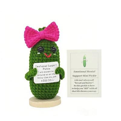 Cute Crochet Pickel Gifts with Positive Encoraging Cards for Her Women Emotional Support Pickle and Valentine's Day Party Decorations (KK-CKD04-RR_Bow)