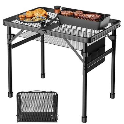 WildFinder 2x1.3 FT Folding Camping Grill Table with Adjustable Legs | Black Iron Mesh Desktop, Steel Construction, Adjustable Height 10.6 to 22 in, 4.5 lbs, with Mesh Bag