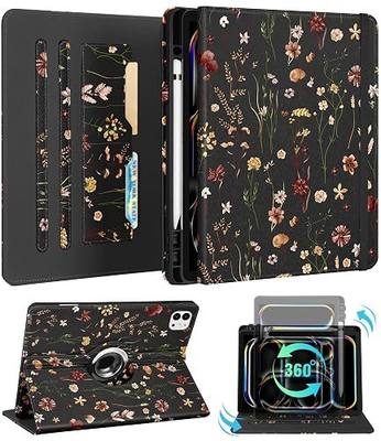 Kidcube for iPad Pro 13 Inch Case M4 2024 - Women Girls Cute Rotating Stand Folio Cover with Pencil Holder & Card Slot Flowers Floral Unique Design for iPad Pro 13 Inch Case 2024 (A2925 A2926 A3007)