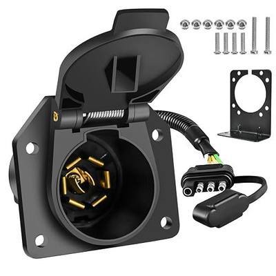 4 Pin to 7 Pin Trailer Adapter | 7 Way Round to 4 Way Flat Trailer Light Plug Adapter, 18AWG Copper Wire with Mounting Bracket for RV Truck Factory Tow Kits