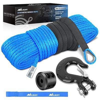 Nilight Synthetic Winch Rope 1/4" x 50ft for Recovery Towing Winches, Blue | Winch Line Cable Kit with Steel Hook Rubber Stopper Protective Sleeve Safety Strap, Universal for ATV UTV Off-Road Vehicle