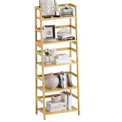 Ladder Shelf, 5-Tier Bookshelf, All Bamboo Heavy Duty Bookcase, Freestanding Open Wood Storage Rack, Modern Corner Display Plant Stand for Living Room, Home Office, Bathroom, Bedroom, Natural