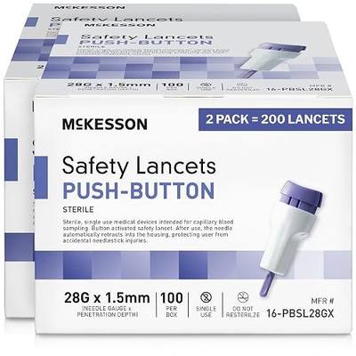 McKesson Lancets for Diabetes Testing Lancing Device, 28 g, 1.5 mm, 200 ct | Push Button Activation, Single Use, McKesson Safety Lancet, Retractable, 28 Gauge