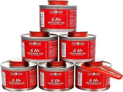 GasOne 6Plus Hour Chafing Fuel - Food Warmer for Chafing Dish Buffet Set - Liquid Safe Fuel With Wick & Lid Opener for Chafing Dish (Pack of 6)
