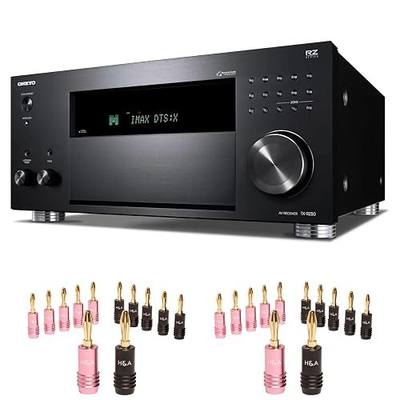 Onkyo TX-RZ50 9.2-Channel 8K/4K Network AV Receiver, 250W Per Channel at 6 Ohms + H&A Speaker Connector Banana Plugs, 12 Pairs