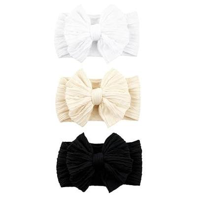 3 Pcs White Beige Black Baby Bows Headbands Soft Nylon Hairbands Super Elastic Headband Hair Accessories For Baby Girls Infant Toddler Essentials (White Beige Black)